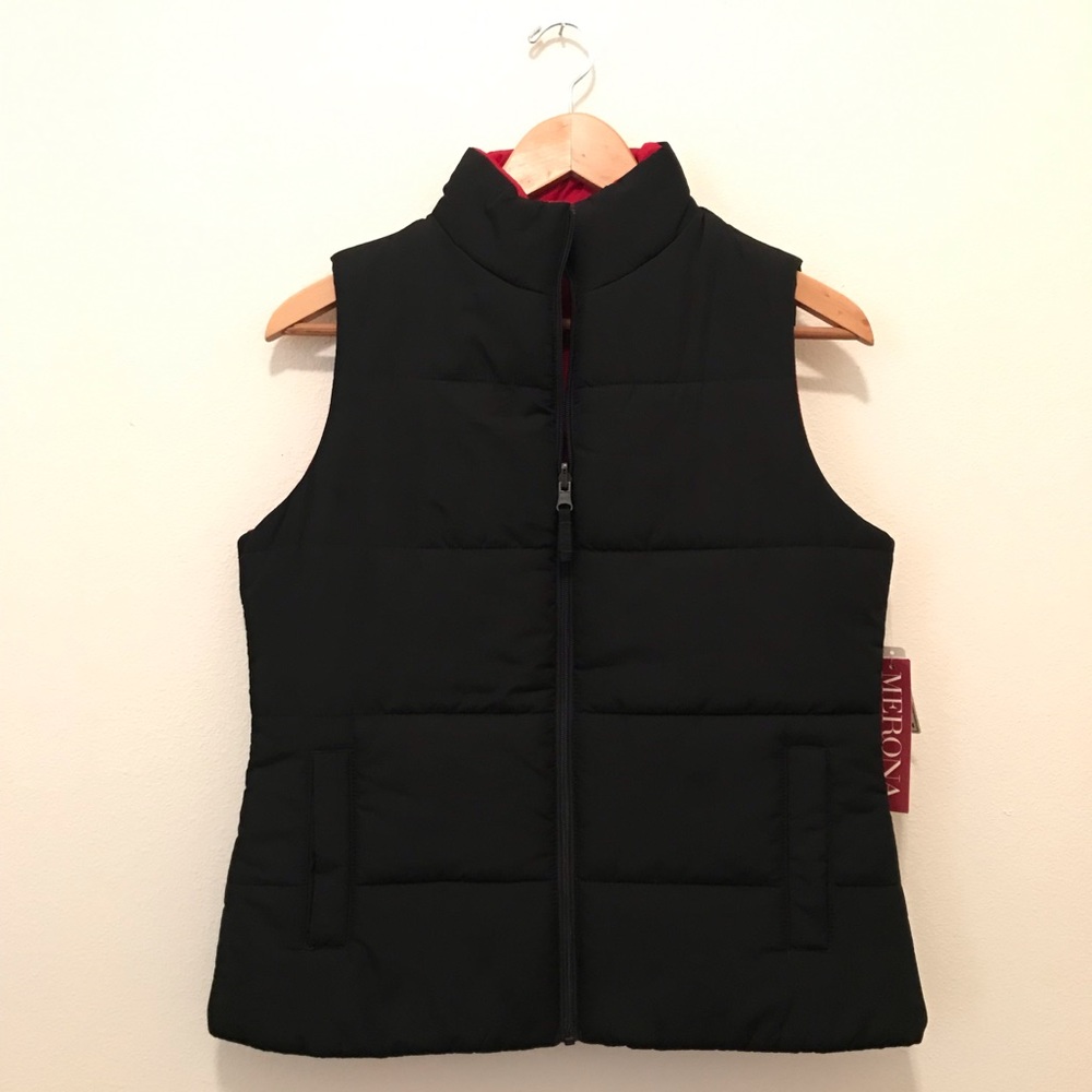 NWT Merona Black & Red Reversible Vest SMALL